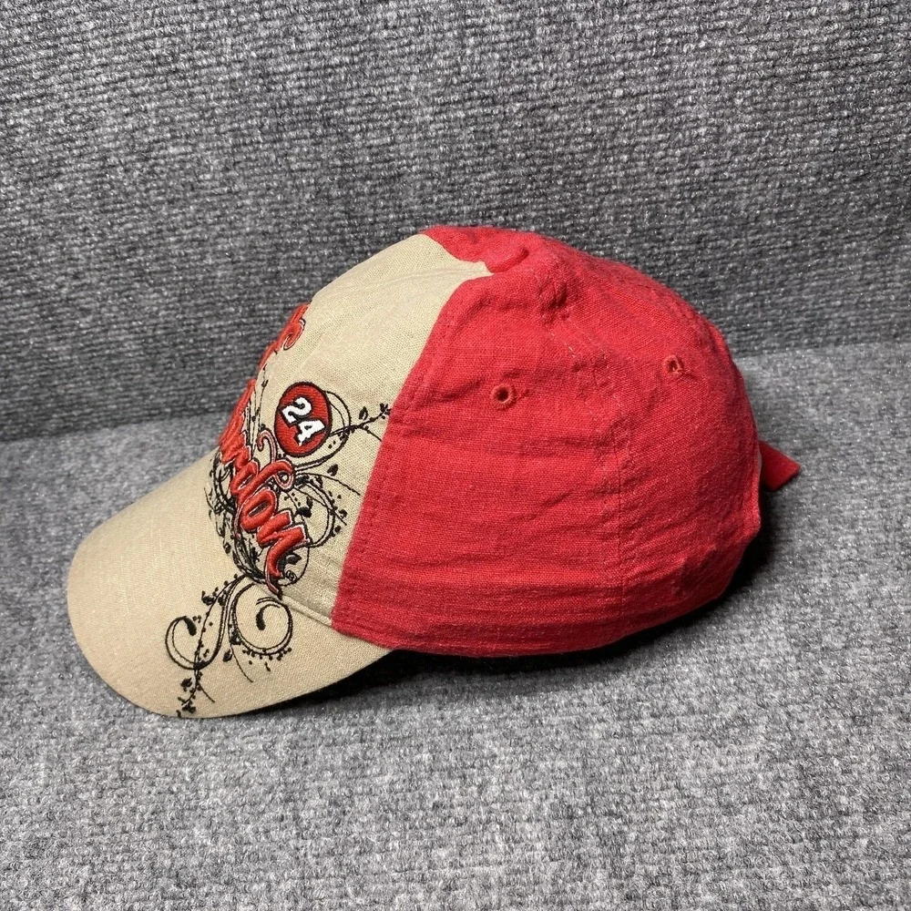 Jeff Gordon Hat Cap Strap Back Mens One Size Red Tan NASCAR Racing Script 24